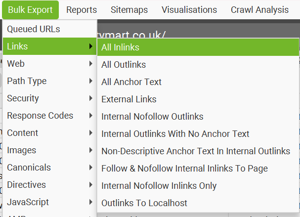 seotips - screaming frog bulk export all inlinks