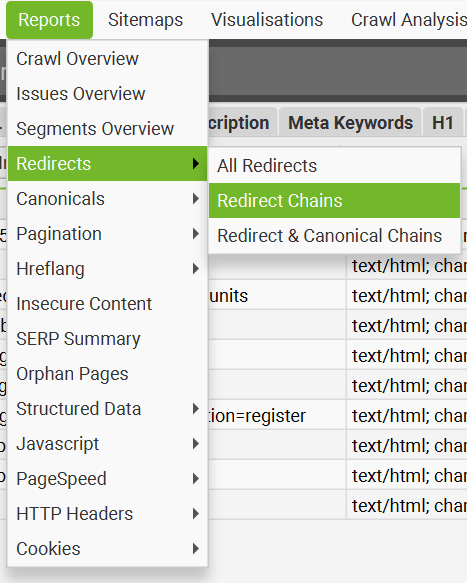 seotips - screaming frog redirect chains report